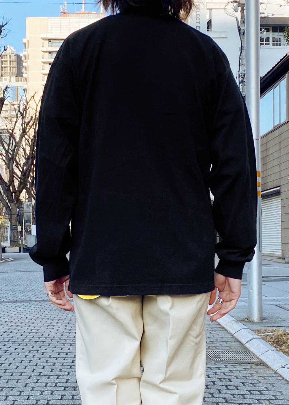 Logo L/S Tee-2 (BLACK) / ロゴ プリント ルーズフィット ロングスリーブ Tシャツ