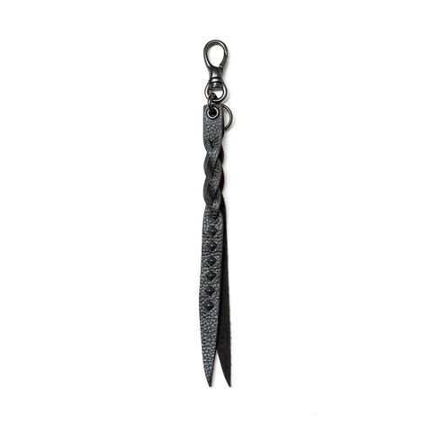 【ラスト1点】STUDS & KNITTING LEATHER SHORT KEY RING ＜TYPE A＞ (BLACK/BLACK) / スタッズ レザー キーリング