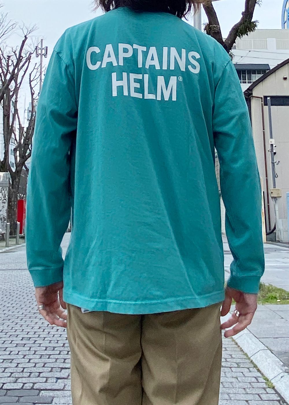 TRADEMARK LOGO LS TEE (GREEN) / ロゴ プリント ロンT