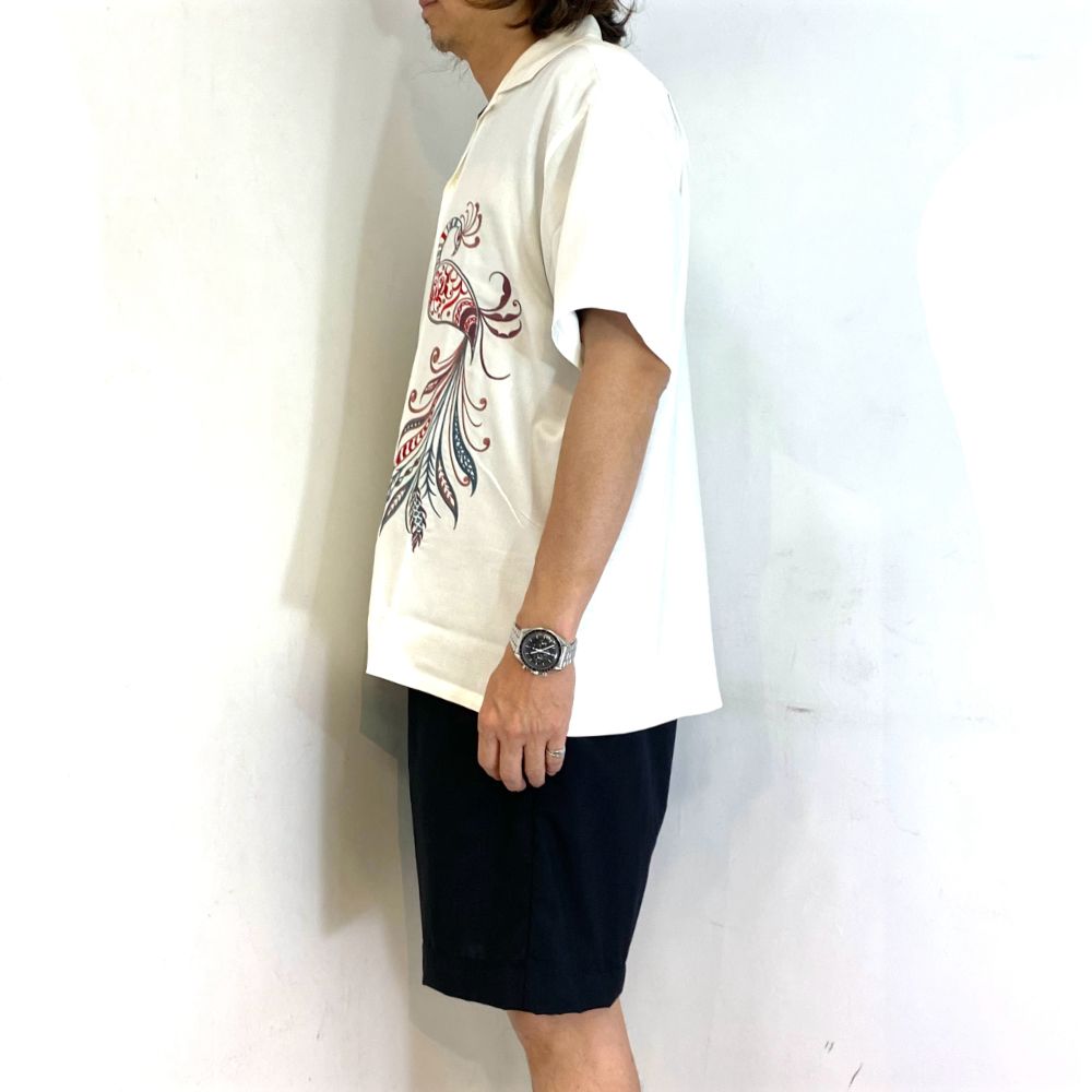 × MIHO MURAKAMI EMBROIDERY SH (WHITE) / ×MIHO MURAKAMI コラボ レーヨン オープンカラー シャツ