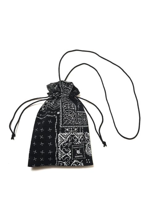 髑髏 bandana 巾着 (BLACK) / ×横尾忠則 髑髏バンダナ柄 コラボ ポーチ