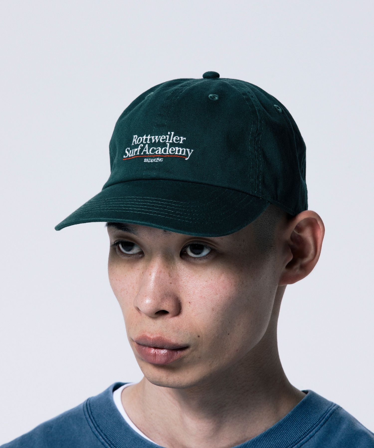 SURF ACADEMY CAP (GREEN) / ロゴ刺繍 ダッド キャップ。