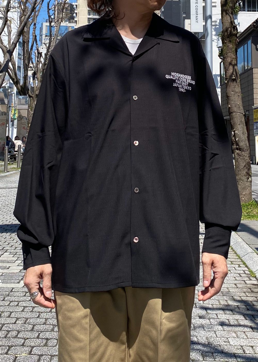Open Collar L/S Shirt (BLACK) / オリジナル オープンカラー シャツ