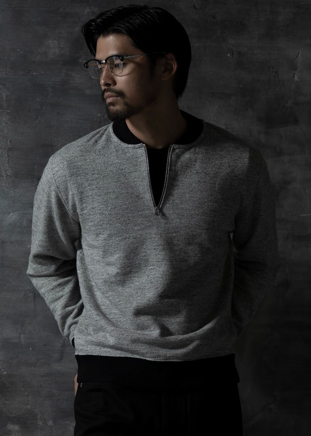 HALF ZIP UP SWEAT (HEATHER GRAY) / ハーフ ジップ スウェット