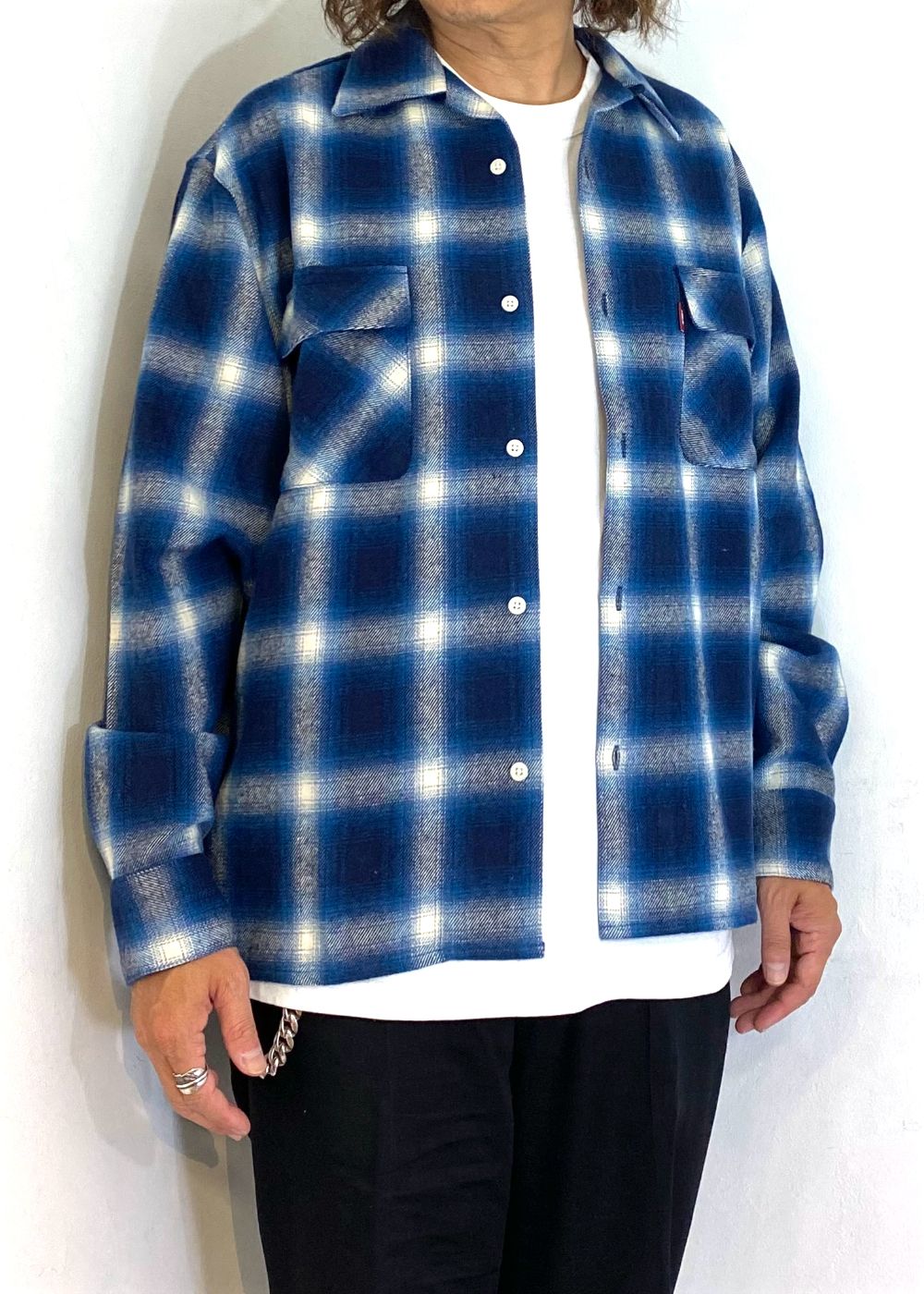 【ラスト1点】Ombre Check L/S Shirt (BLUE) / オンブレ チェック シャツ
