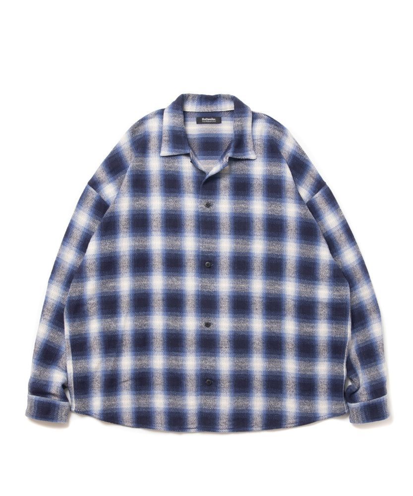 ROTTWEILER - OPEN COLLAR OMBRE SHIRTS (BLACK) / オンブレチェック