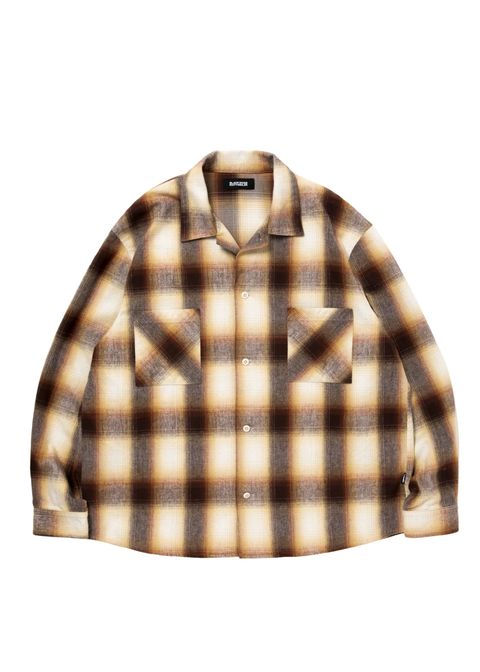 R9 OMBRE CHECK SHIRT (BROWN) / オンブレチェック オープン カラー シャツ