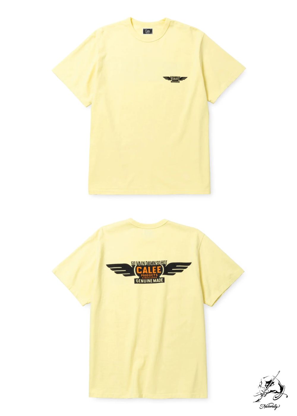 BINDER NECK WING LOGO VINTAGE TEE ＜NATURALLY PAINT DESIGN＞ (LIGHT YELLOW) / ×ナチュラリーペイント コラボ Tシャツ