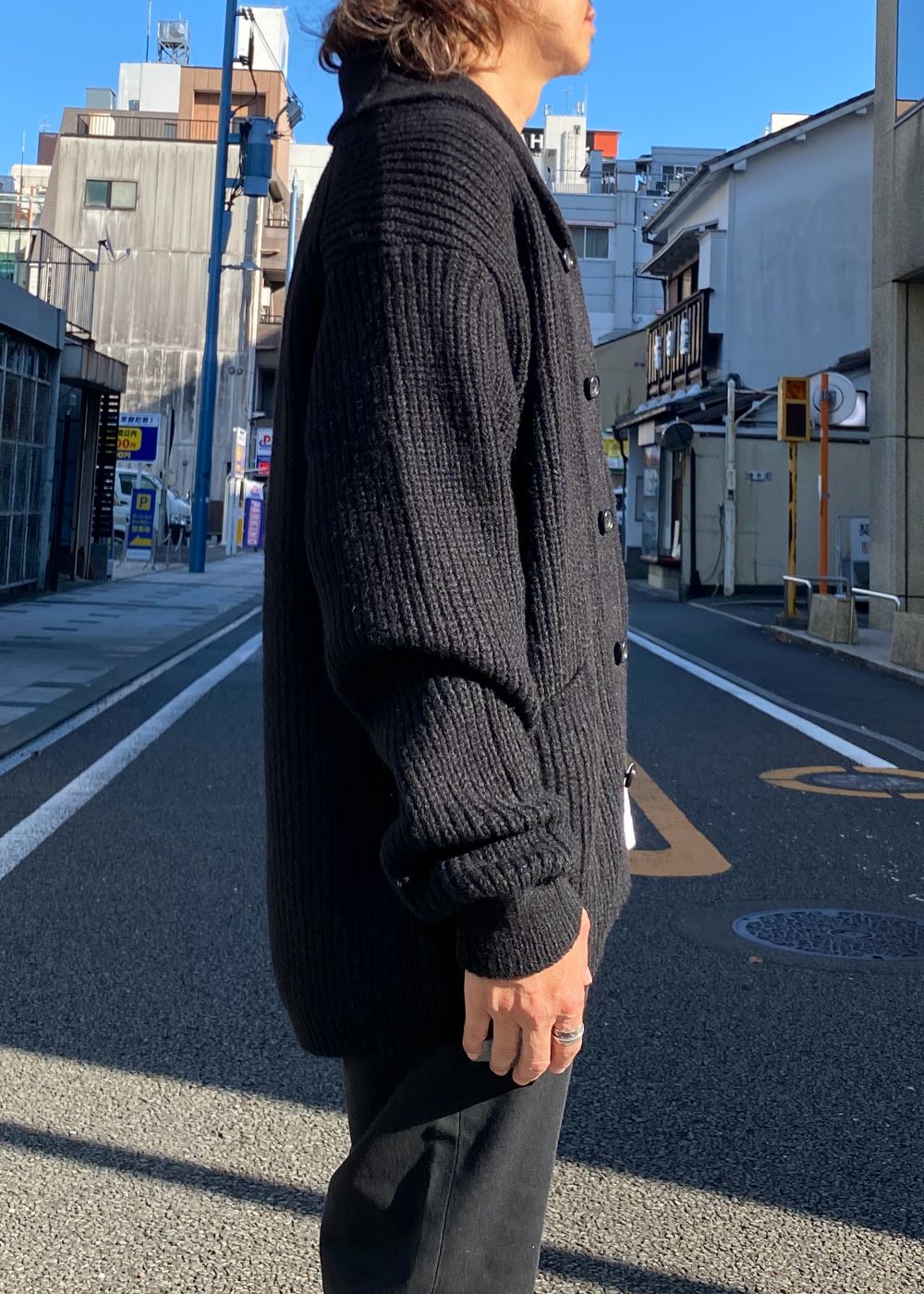 Baby Alpaca Wool Shawl Collar Knit Cardigan (BLK) / アルパカ ウール ショールカラー ニット カーディガン