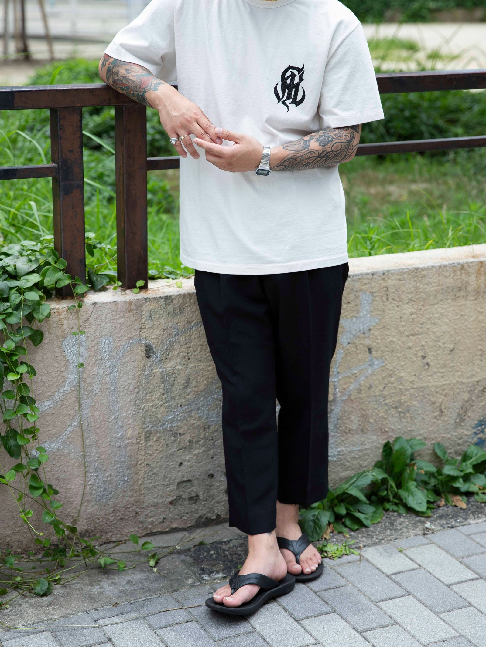 VINTAGE TYPE CROPPED SLACKS (BLACK) / オリジナル クロップド スラックス