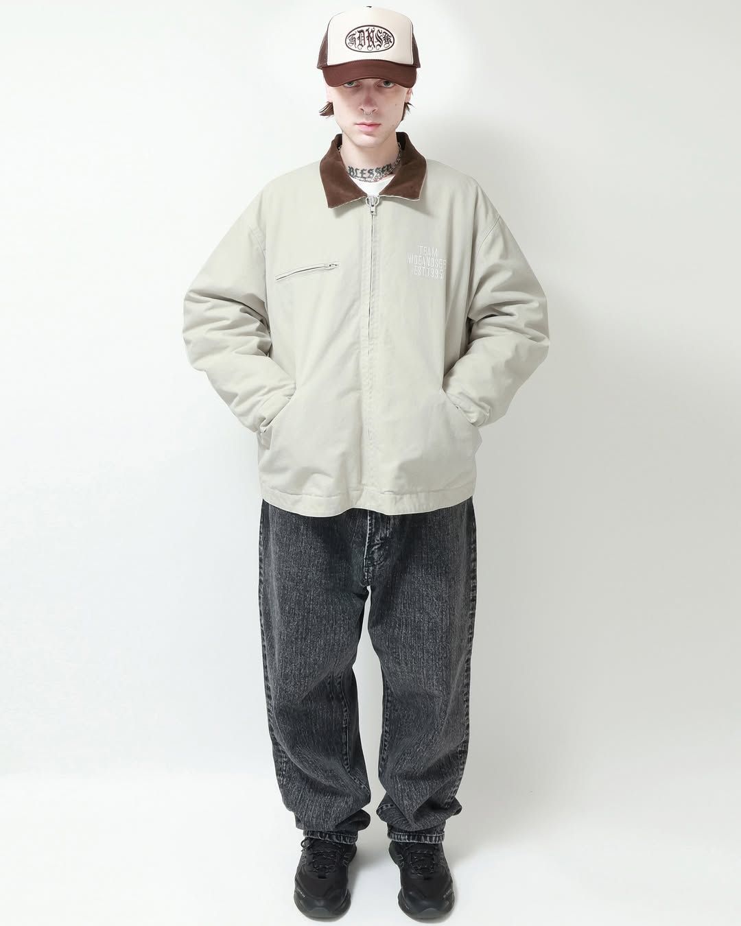 Ox Work Zip Jacket (Washed) (BEIGE) / コットン オックス ワーク ジャケット
