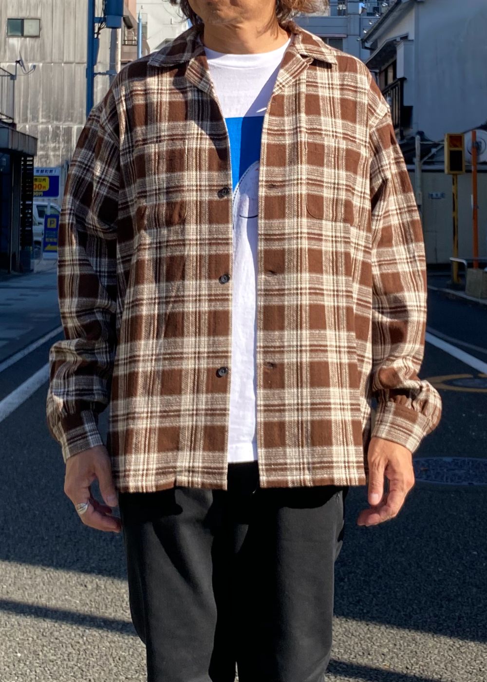 FIVE BROTHER Ex. L/S CHECK SHIRT "VIN" (BROWN) / ファイブ ブラザー コラボ チェック シャツ