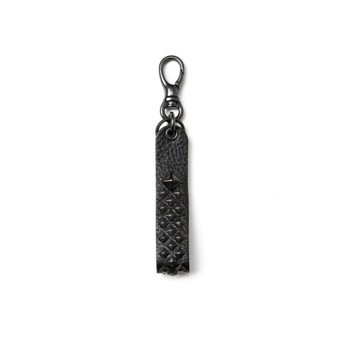 【ラスト1点】STUDS LEATHER FLAT KEY RING (BLACK/BLACK) / スタッズ レザー キーリング