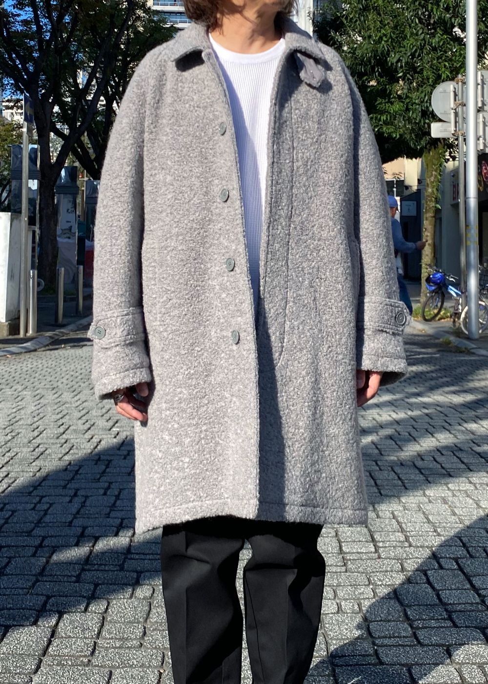 WOOL BALMACAAN COAT "Balmacaan" (GRAY) / ウール バルマカーン コート