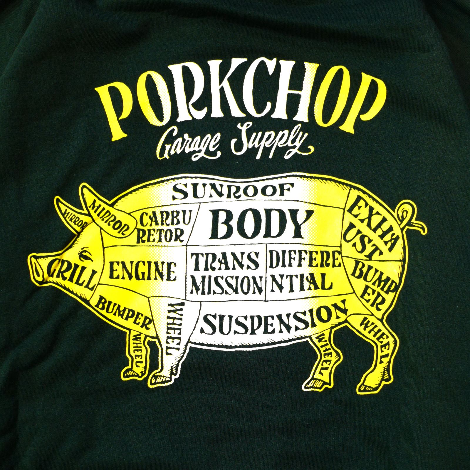 PORKCHOP GARAGE SUPPLY - 2TONE PORK BACK HOODIE (DARK GREEN) / 2トーン ポークバック  スウェットパーカー | LOOPHOLE