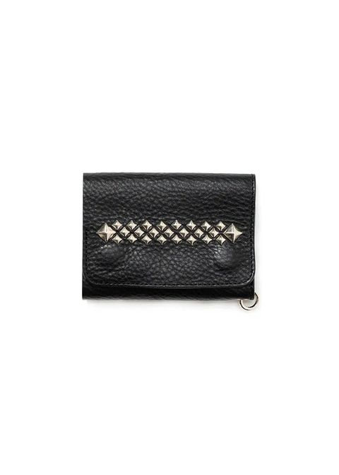 STUDS LEATHER FLAP HALF WALLET (BLACK) / スタッズ レザー フラップ ハーフ ウォレット