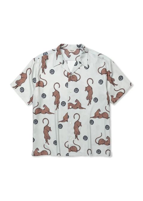 ×MIHO MURAKAMI PANTHER DOT PATTERN SH (LIME GRAY) / ×MIHO MURAKAMI コラボ レーヨン オープンカラー シャツ