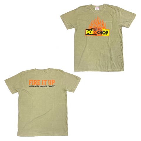 【ラスト1点】FIRE BLOCK POCKET TEE (KHAKI) / ロゴ プリント ポケットTシャツ