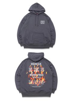 HIDE AND SEEK - FLAME HOODED SWEAT SHIRT (BLACK) / フレイム 