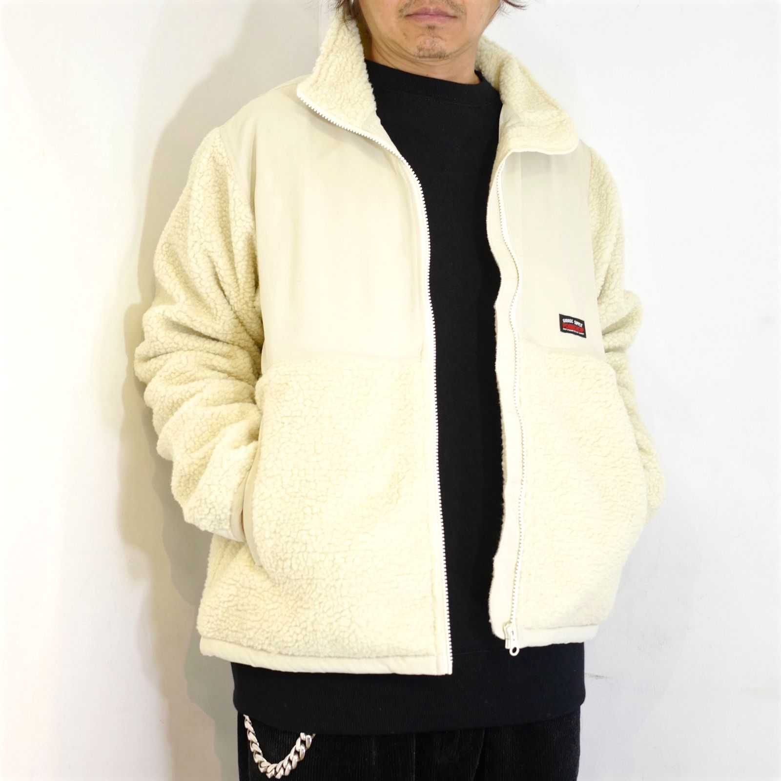 PORKCHOP GARAGE SUPPLY - BOA FLEECE STAND JKT (NATURAL) / ボアフリース トラックジャケット  | LOOPHOLE