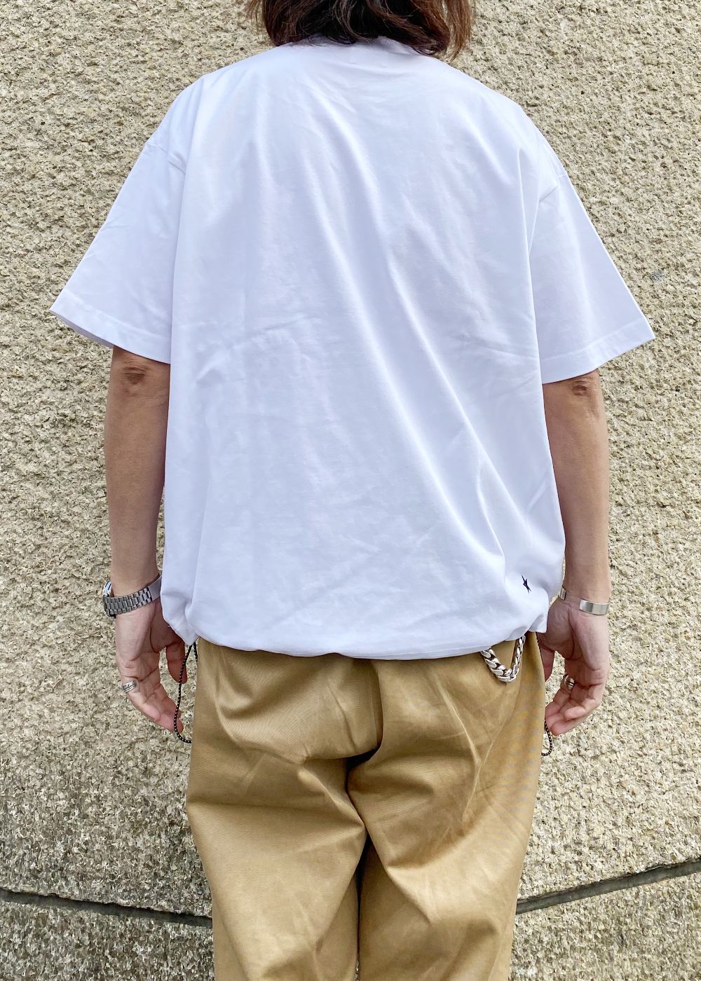 DRAWSTRING TEE (WHITE) / ロゴ刺繍 ドローストリング Tシャツ