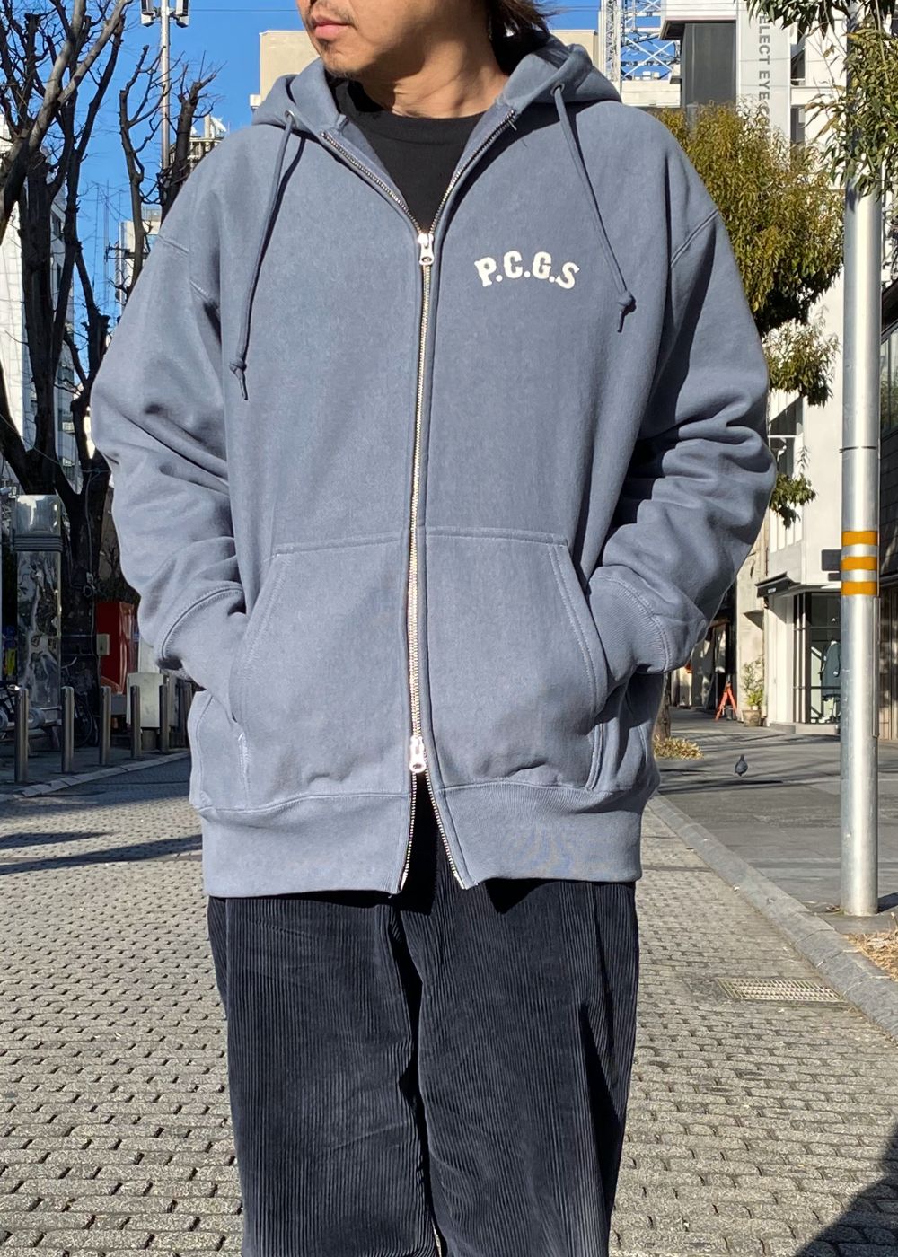 CIRCLE PORK ZIP UP HOODIE (STONE BLUE) / サークルポーク スウェット ジップパーカー