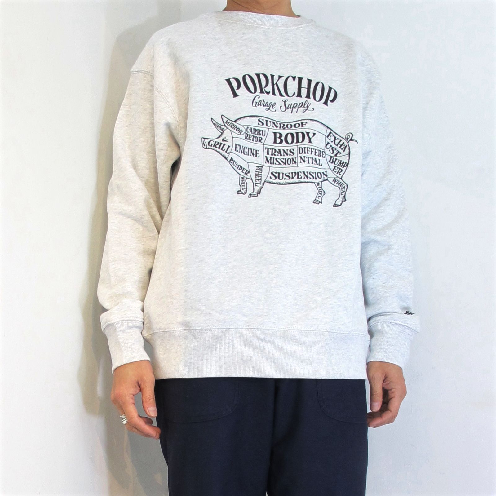 PORKCHOP - PORK FRONT SWEAT (BLACK) / 定番ロゴ クルーネック