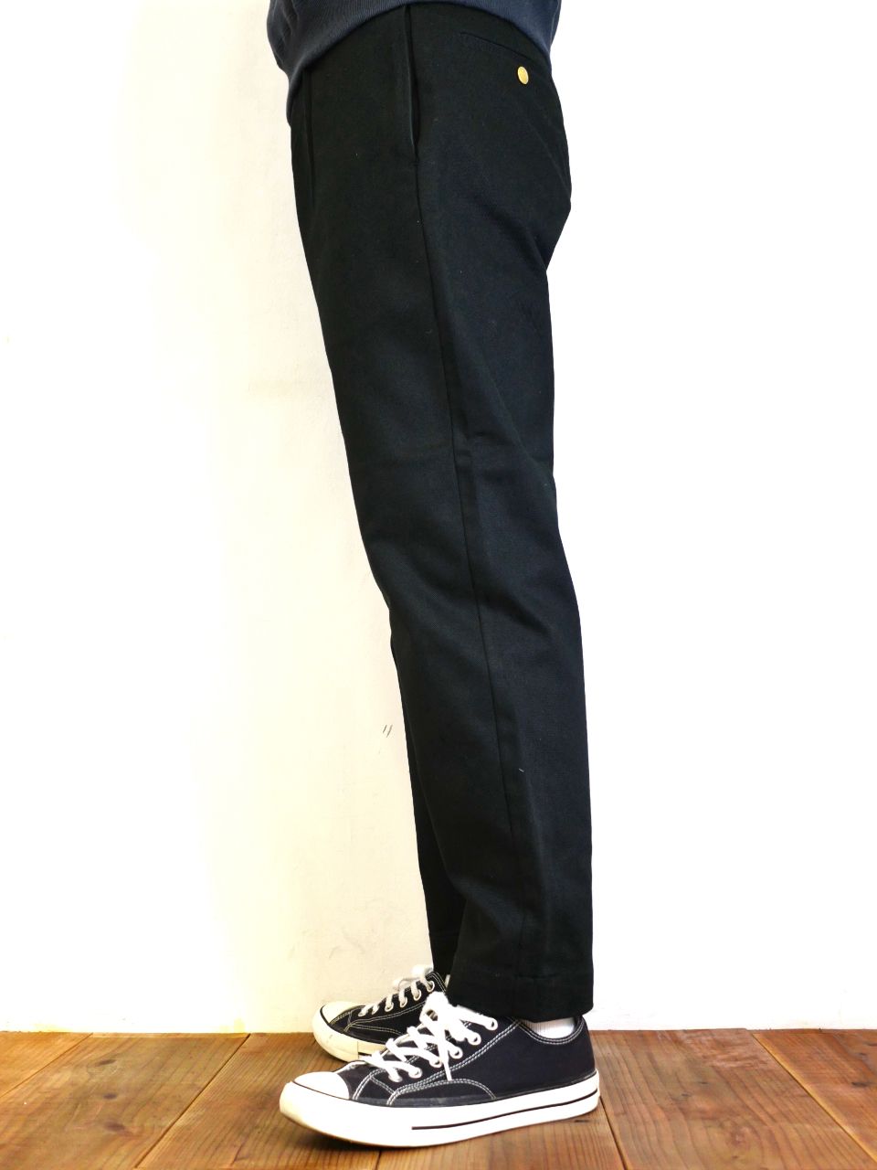 CALEE - VINTAGE TYPE CHINO CLOTH TUCK TROUSERS (BLACK 