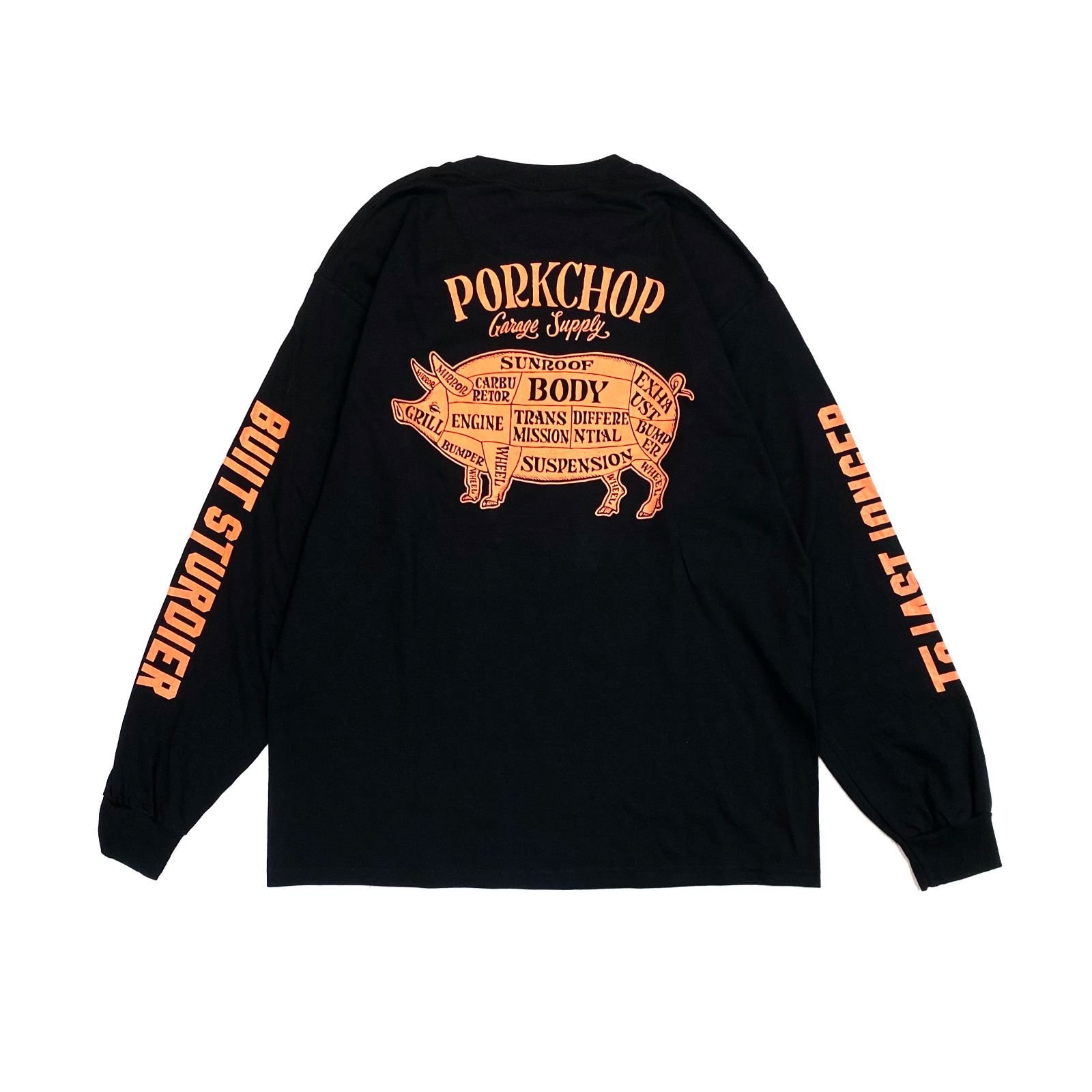 PORKCHOP GARAGE SUPPLY - PORK BACK L/S TEE (BLACK×ORANGE) / 定番 ポークバック ロゴ  Tシャツ | LOOPHOLE