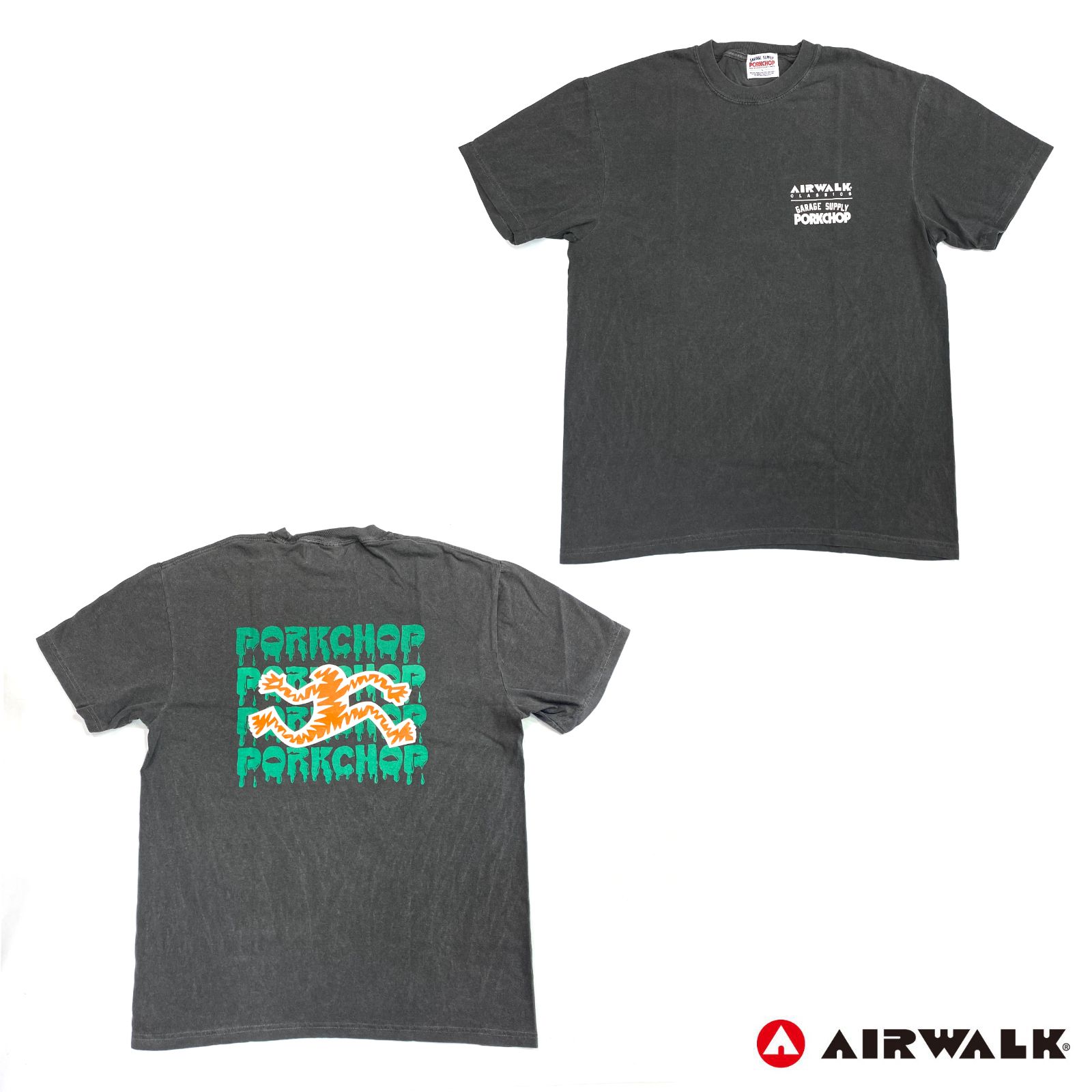 PORKCHOP - AP OLLIEMAN TEE (ASH BLACK) / ×AIRWALK コラボ Tシャツ 