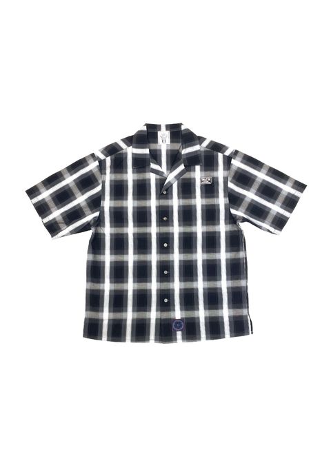 OPEN COLLAR S/S SHIRT (BLACK×WHITE) / チェック オープン カラー シャツ