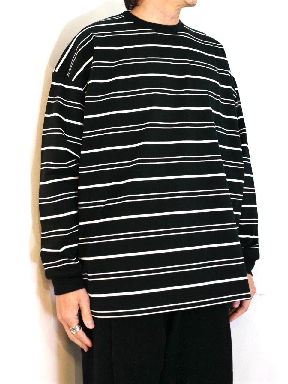 COOTIE PRODUCTIONS - Supima Border Oversized L/S Tee (BLACK