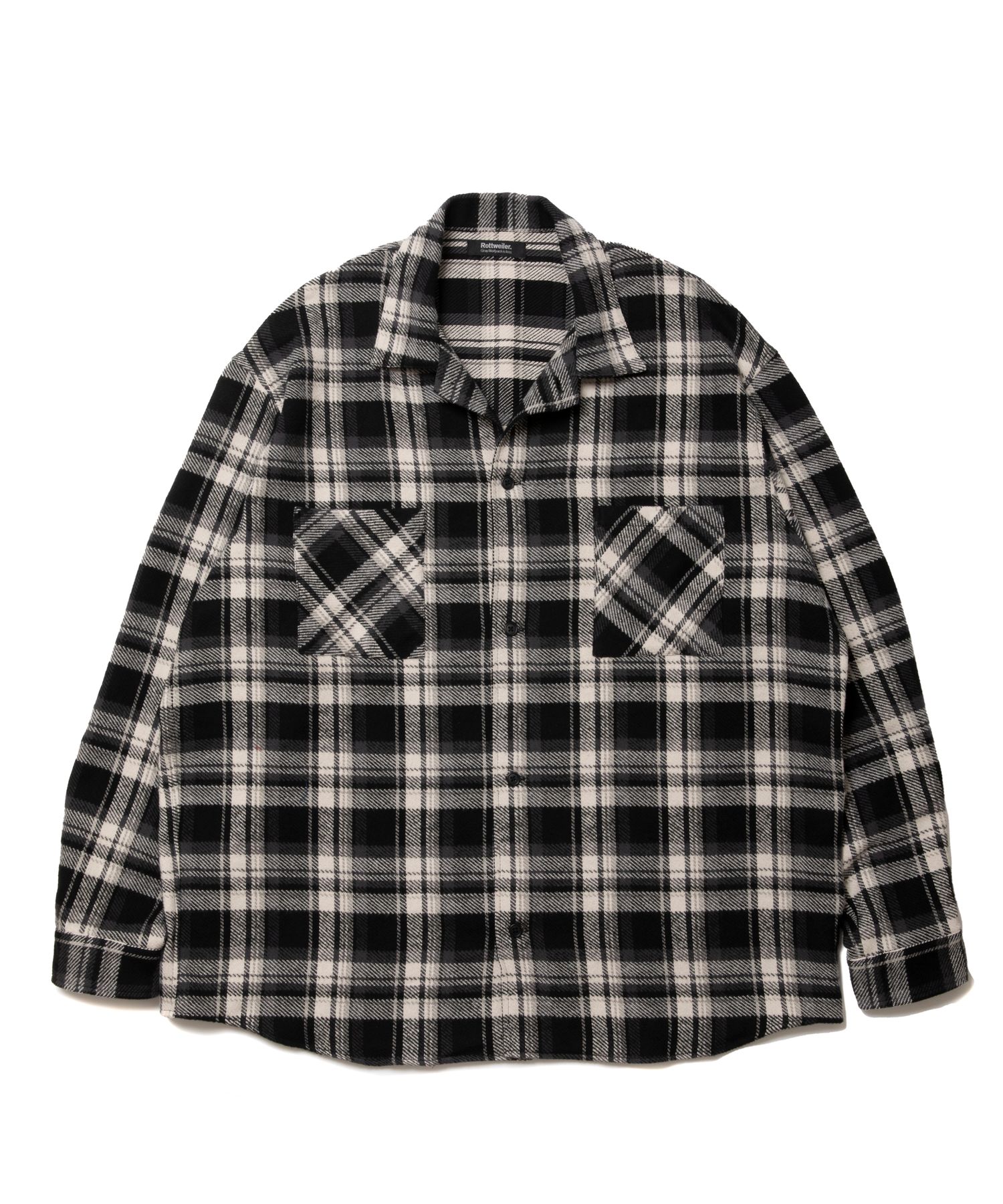 ROTTWEILER - R9 CHECK OPENCOLLAR SHIRT (BLACK) / チェック オープカラー シャツ | LOOPHOLE