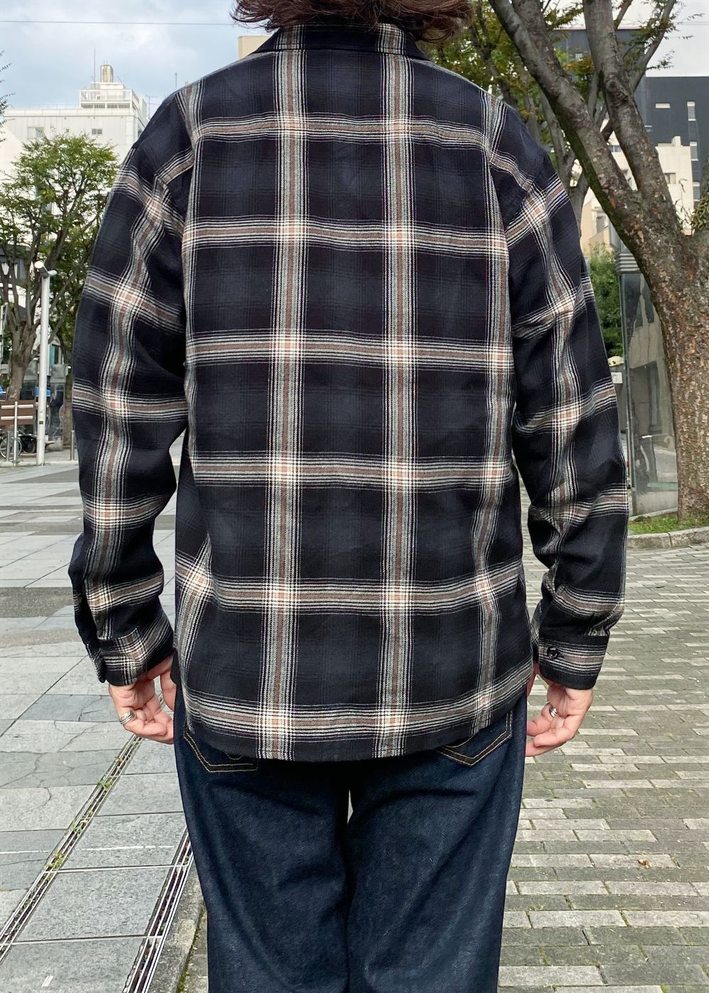 【ラスト1点】COTTON RAYON CHECK SHIRT (BLACK×BEIGE CHECK) / チェック コットンレーヨン ネルシャツ