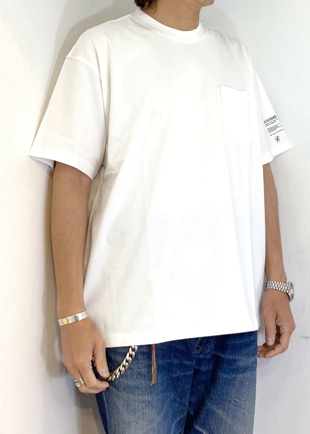 PACK TEE BIG SILHOUETTE (CREW NECK) (WHITE) / ビッグシルエット ポケット パック Tシャツ