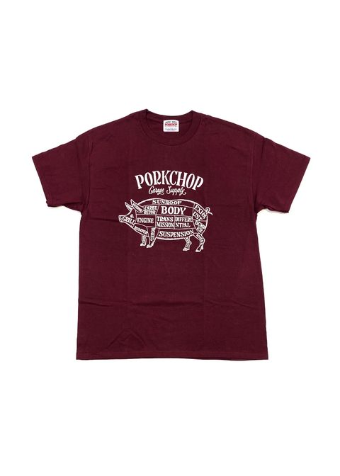 PORK FRONT TEE 25 (BURGUNDY) / ポーク フロント ロゴ Tシャツ