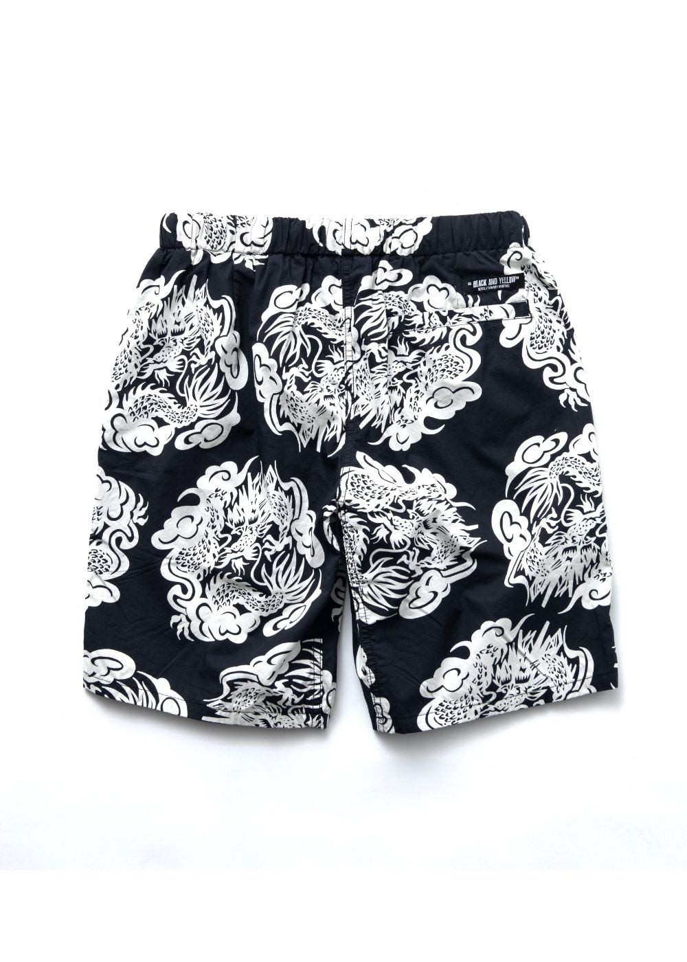 RATS - ZIP COTTON SHORTS PRINT (BLACK) / ドラゴンプリント コットン