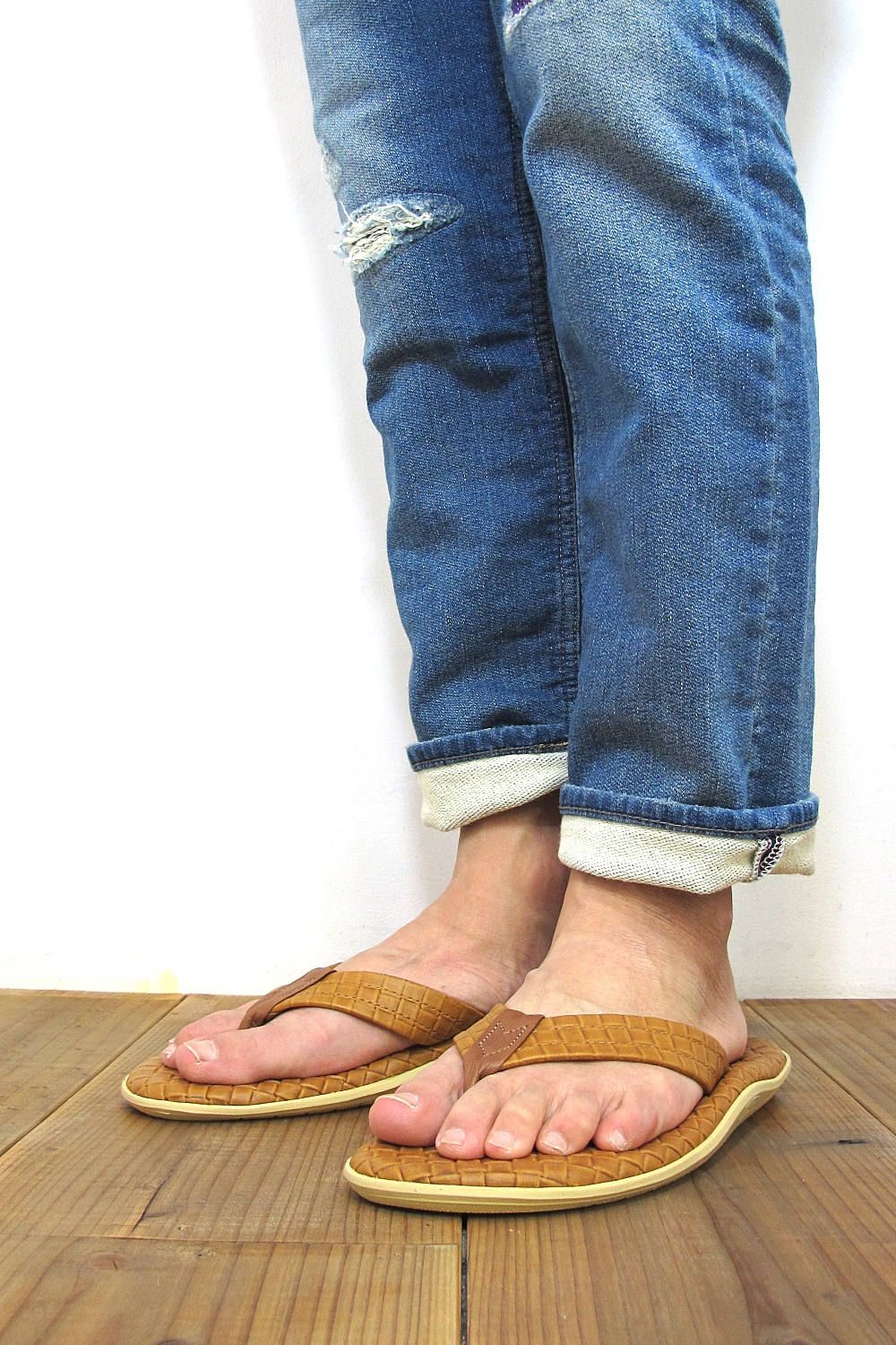 PT202SAS MEN'S SASSARI LEATHER THONG (COGNAC) / クラシックイタリアンウィーブサンダル