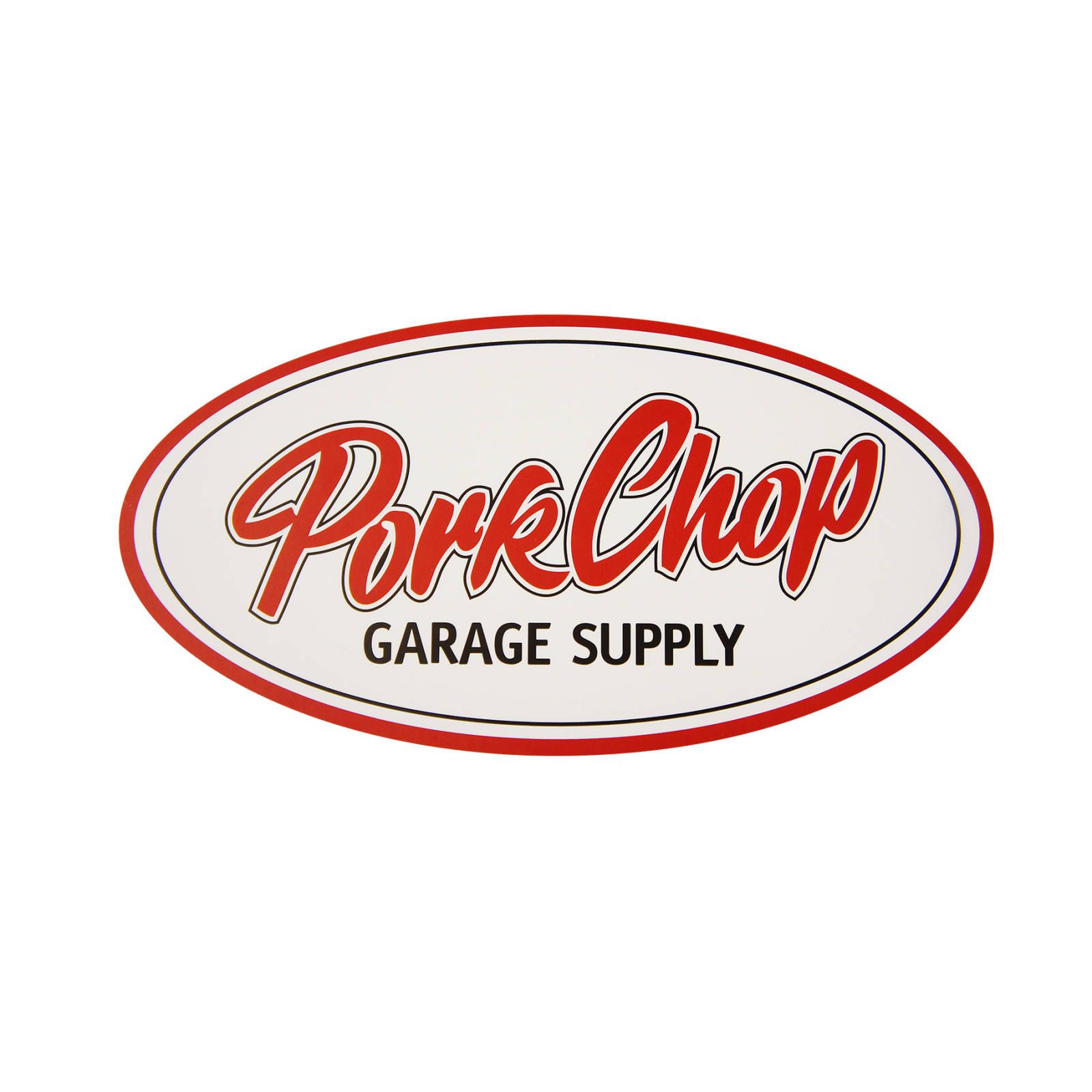 PORKCHOP OVAL STICKER (LARGE) (WHITE/RED) / ロゴステッカー