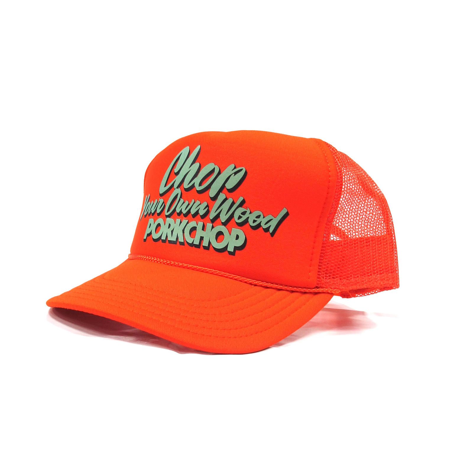 PORKCHOP - CHOP YOUR OWN WOOD CAP (ORANGE) / プリントメッシュキャップ | LOOPHOLE