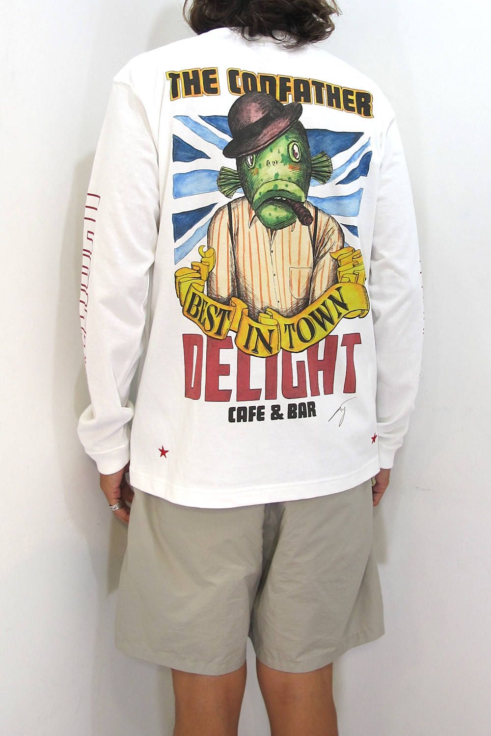 PRINT L/S TEE (WHITE) / CAFE&BAR DELIGHT コラボロンT