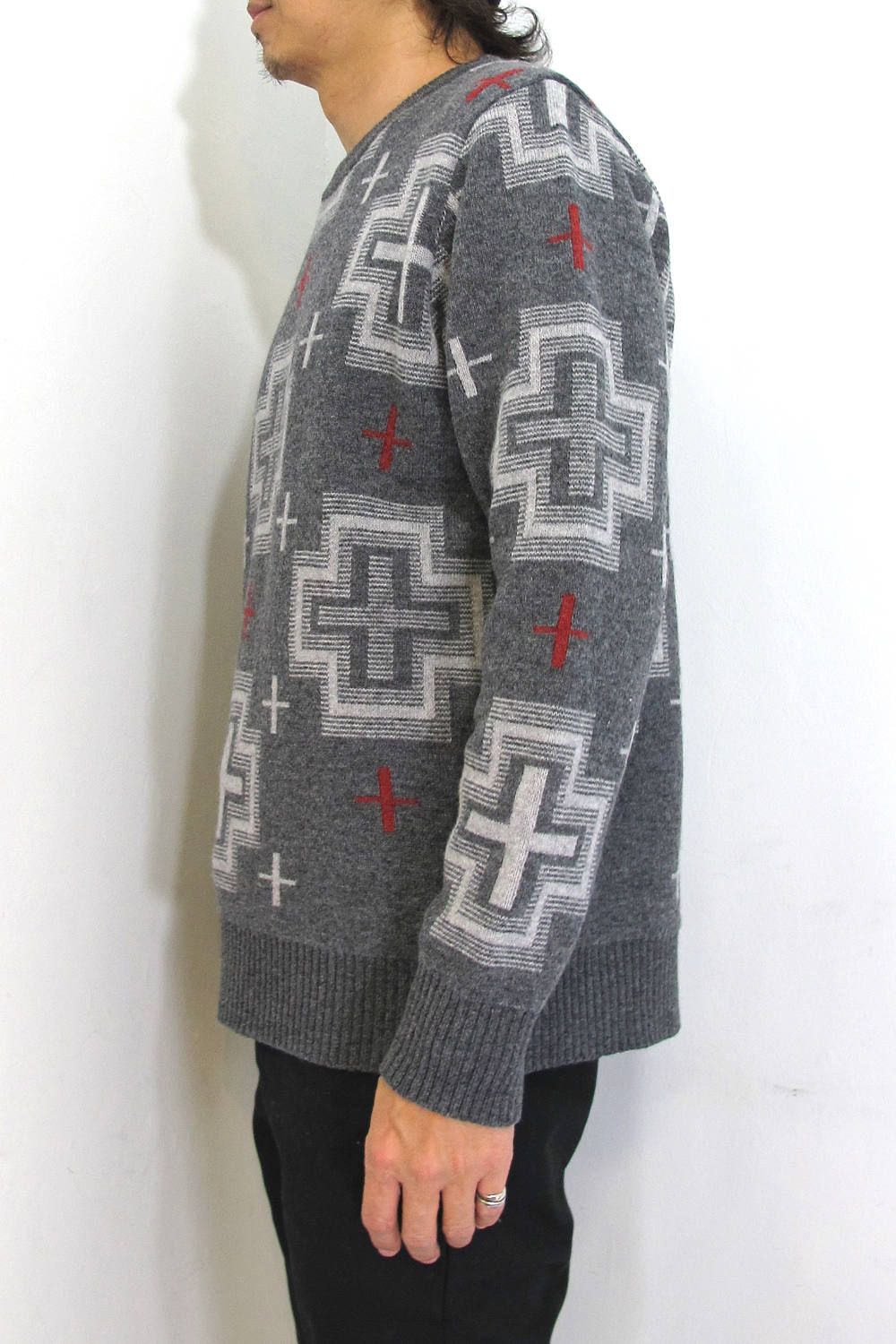 RATS - NATIVE CROSS KNIT (GRAY) / ネイティブクロス クルー