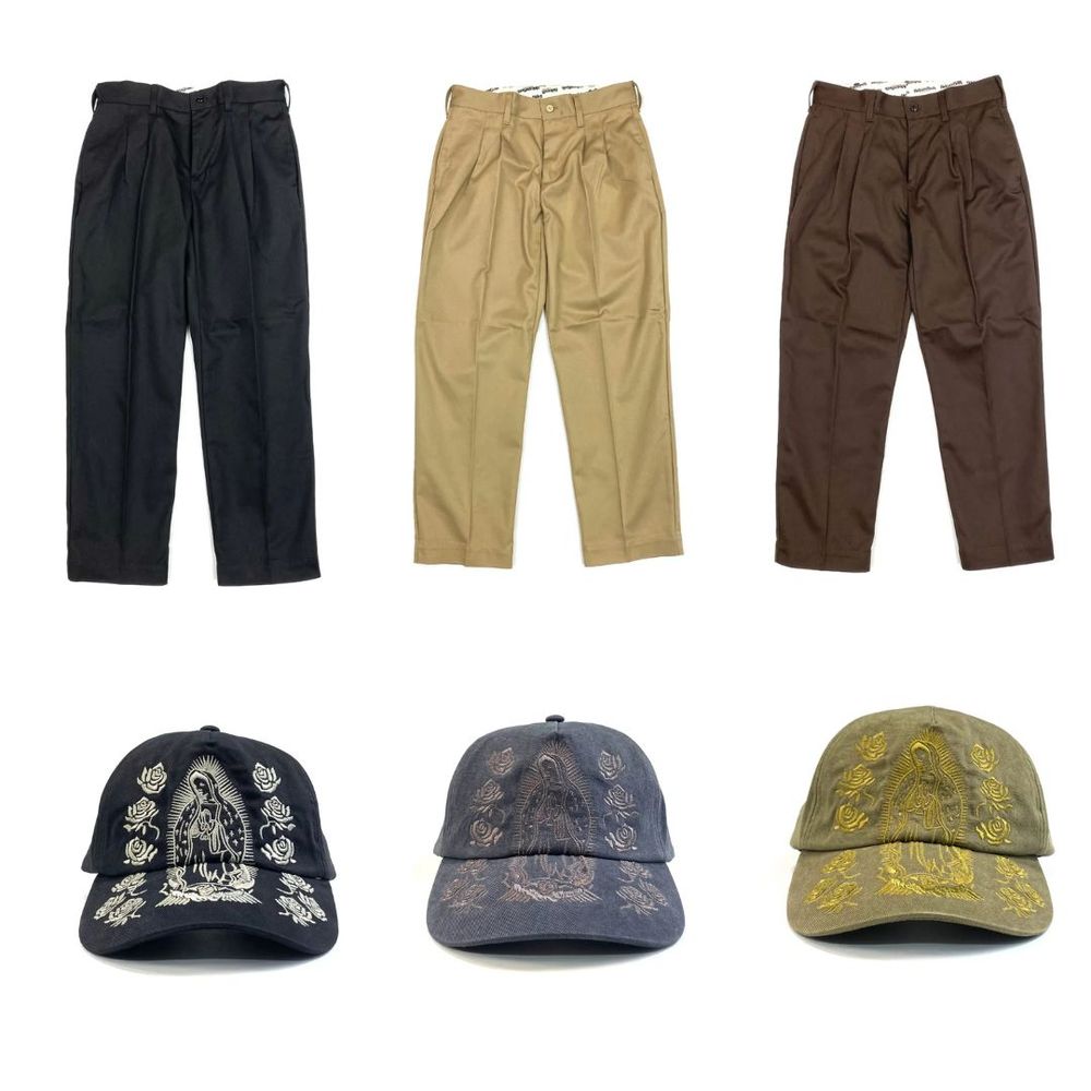 HIDE AND SEEK 新作販売告知 / 一年通して着用可能なチノパン&存在感のある刺繍キャップ。