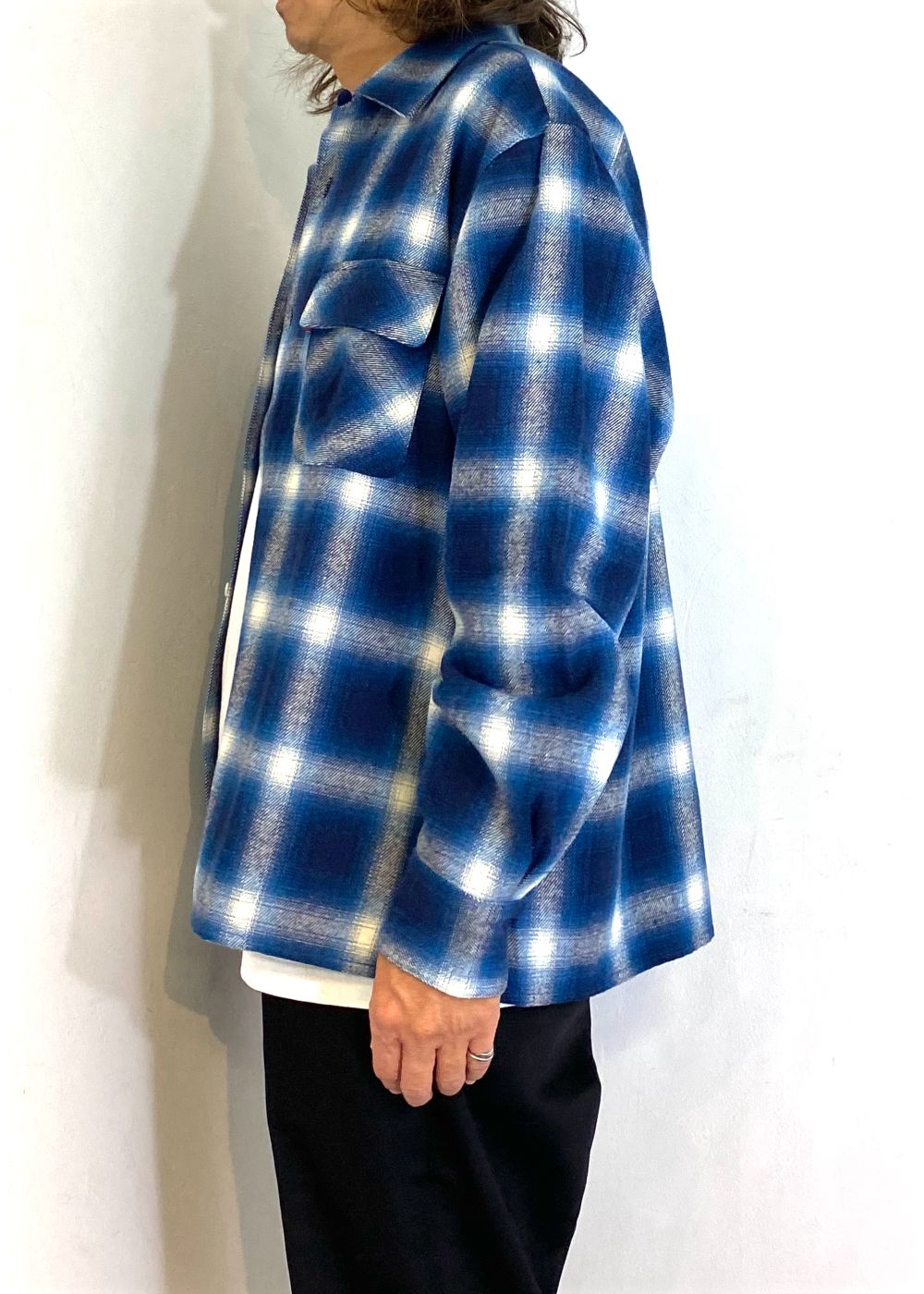【ラスト1点】Ombre Check L/S Shirt (BLUE) / オンブレ チェック シャツ