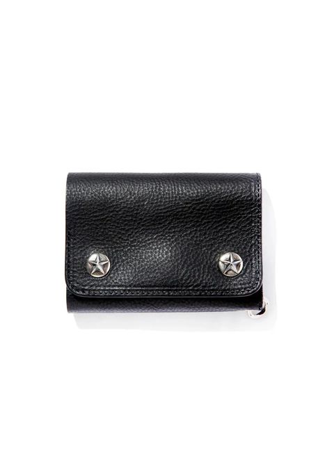 SILVER STAR CONCHO FLAP LEATHER HALF WALLET (BLACK) / シルバーコンチョ レザー コンパクト マルチ ウォレット