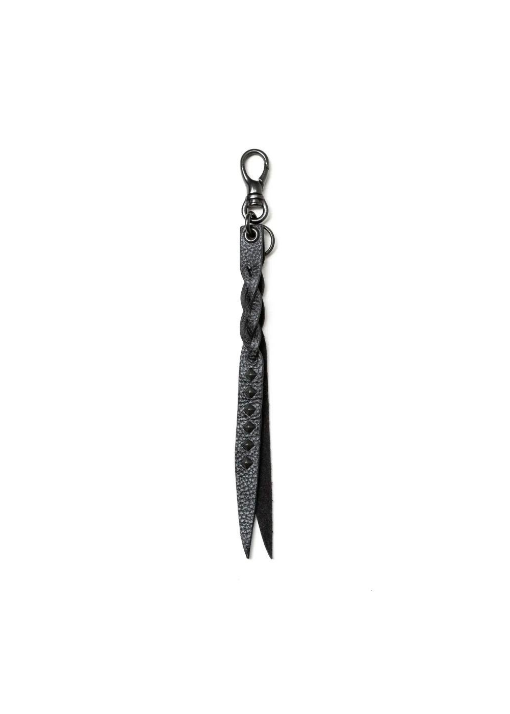 STUDS & KNITTING LEATHER SHORT KEY RING ＜TYPE A＞ (BLACK/BLACK) / スタッズ レザー キーリング
