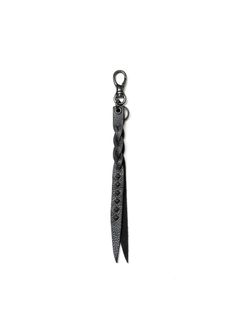 STUDS & KNITTING LEATHER SHORT KEY RING ＜TYPE A＞ (BLACK/BLACK) / スタッズ レザー キーリング