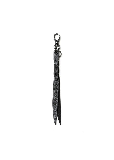 STUDS & KNITTING LEATHER SHORT KEY RING ＜TYPE A＞ (BLACK/BLACK) / スタッズ レザー キーリング
