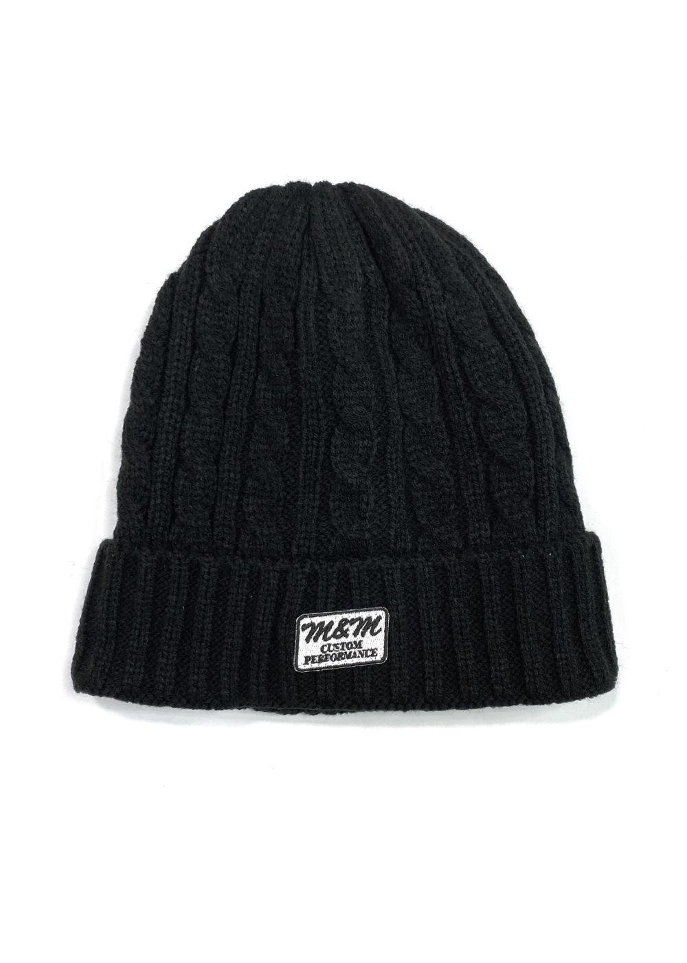 M&M CUSTOM PERFORMANCE - CABLE KNIT CAP (BLACK) / ロゴワッペン