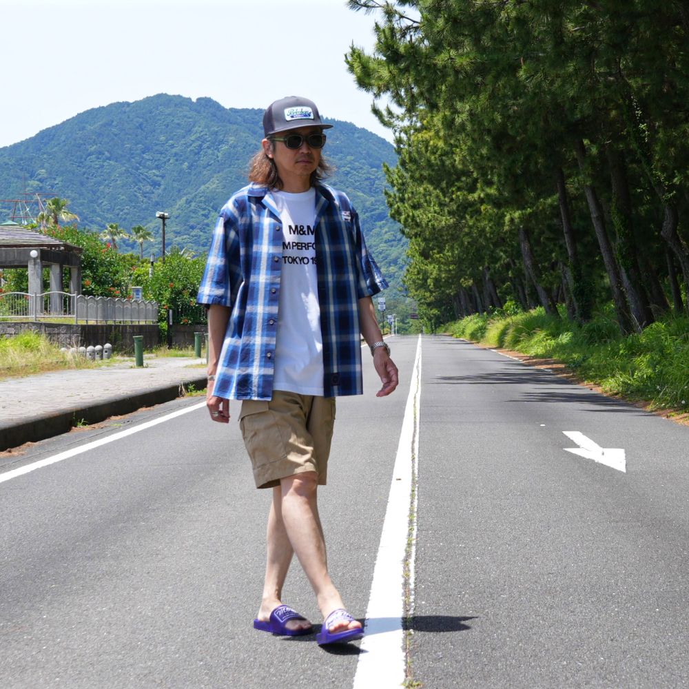 【ラスト1点】OPEN COLLAR S/S SHIRT (NAVY×OFF WHITE) / チェック オープン カラー シャツ